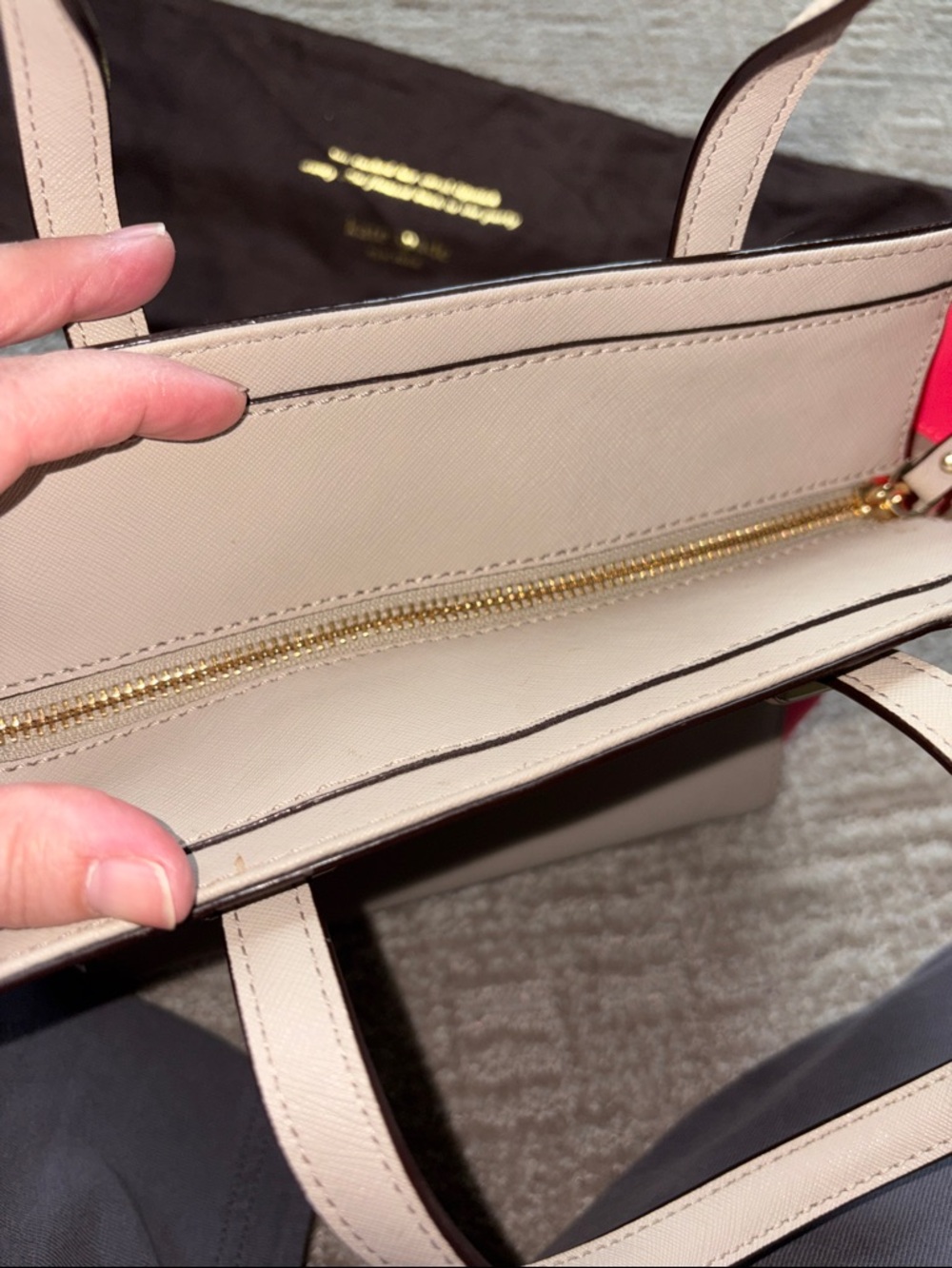 kate spade Hayden Gray with Pink Panel Leather Satchel w/ crossbody strap EUC 🙌 - Picture 12 of 13